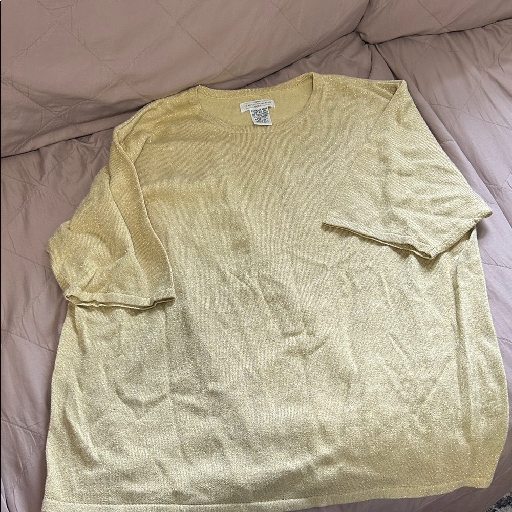 Vintage Yarnworks Gold Sweater Womens X-large Metallic Short Sleeve Pullover